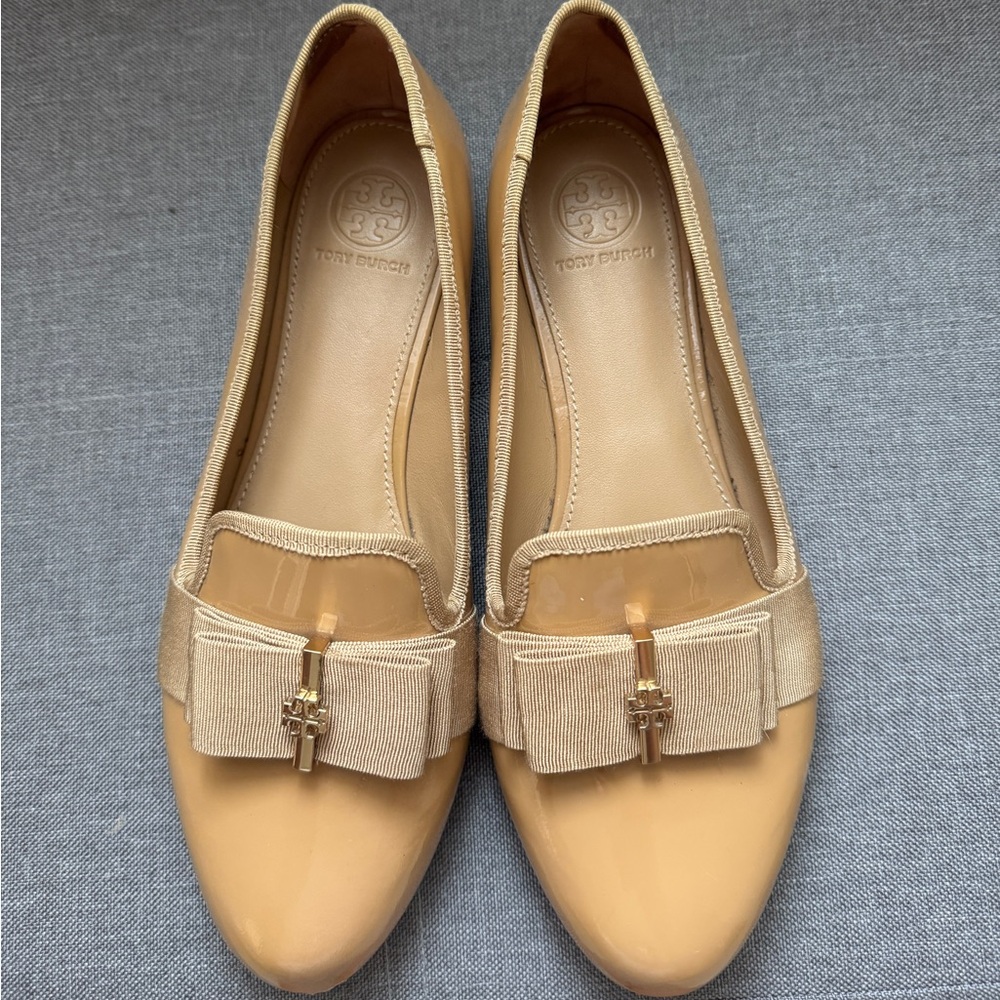 Tory Burch 'Trudy' Bow Ballerina Flats Beige Leather Women’s 7M